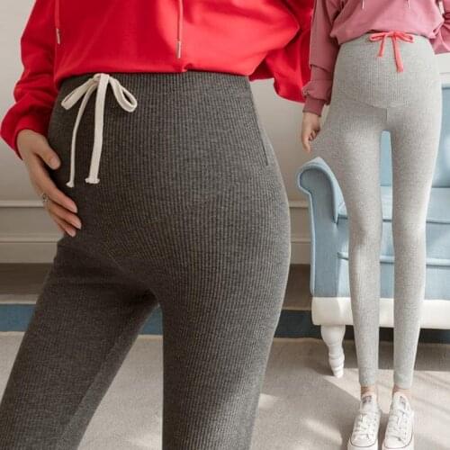 Maternity large size Leggings Spring Autumn Fall Winter Women Pregnant knitted cotton Fitness Pants Drawstring Belly Trousers