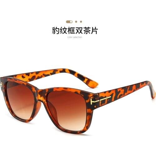 Leopard Fashion Retro Square Sunglasses women men TF brand design Candy-colored sun glassses tom Ford oculos de sol masculino