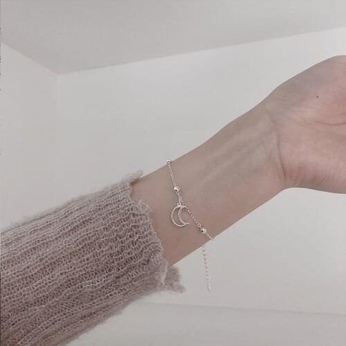 Korean Sweet Cute Round Bead Hollow Moon Silver Color Bracelet For Women Luxury Trendy Chain Jewelry Gifts SL2284