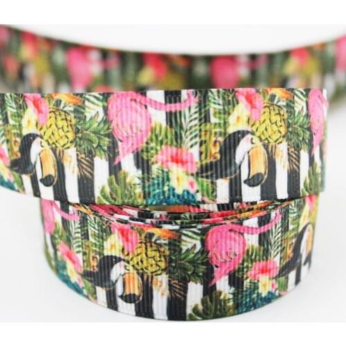 Cartoon Wooden bird& flamingo printed grosgrain ribbon 9-75mm DIY handmade materials christmas wedding gift wrap tape ribbons