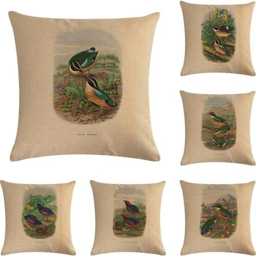 New Hot Linen Beautiful Dancing Bird Cartoon Animal Pillow Case 45Cmx45Cm Square Office Chair Handmade Cushion cover ZY50