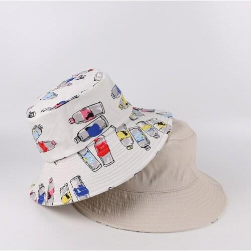 2020 New Print Bucket Cap Novelty Design Fishmen Cap Reversible Sun Protection Outdoor Bucket Hat Beach Travel Cap Hat