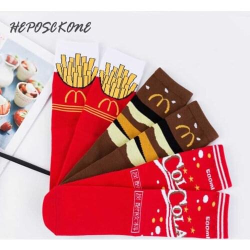 New Cotton Creative Ladies French Fries Coke Hamburg Pattern Women Socks Harajuku Japanse Cartoon Personality Trend Crew Sokken