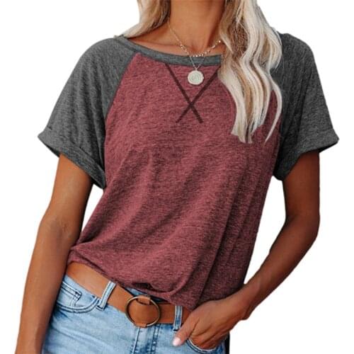 Summer New Color Matching Cross Short Sleeve T-shirt Women Clothes Casual Loose O-neck Tops Streetwear Ladies Tee Shirt Femme