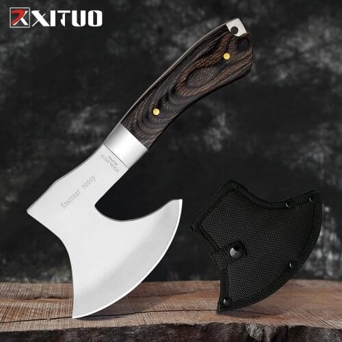 XITUO Full Tang Sharp Axe Kitchen Bone knife Camping Survival Axe Knife Stainless Steel Tomahawk Outdoor Tools Hunting Hammered