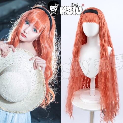 Furiru cosplay wig Anime Wonder Egg Priority Cosplay HSIU Warm orange Long curly hair+Free Brand wig Cap+Free Black headband