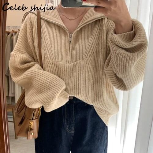 Thicken Sweater Woman Turtleneck Fall New Apricot Chic Korean Knitting Tops Long Sleeve Loose Harajuku Knit Jumper Autumn Winter