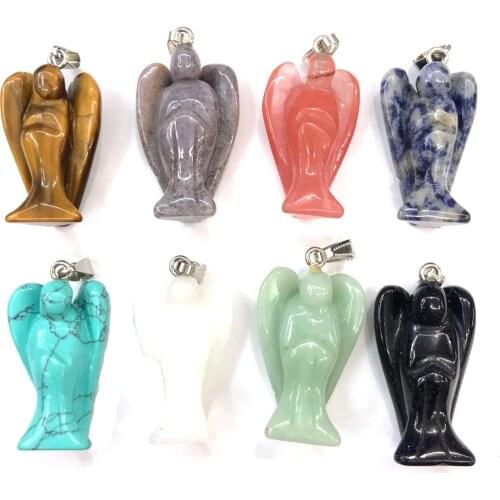 LE SKY Natural Stone Pendants angel Shape Crystal Agates Necklace Pendant for Jewelry Making Good Quality Size 23mmx40mm