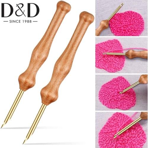 2 Sets Wooden Handle Embroidery Pens Sewing Embroidery Punch Needle Weaving Tools for DIY Craft Stitching Applique Embellishment