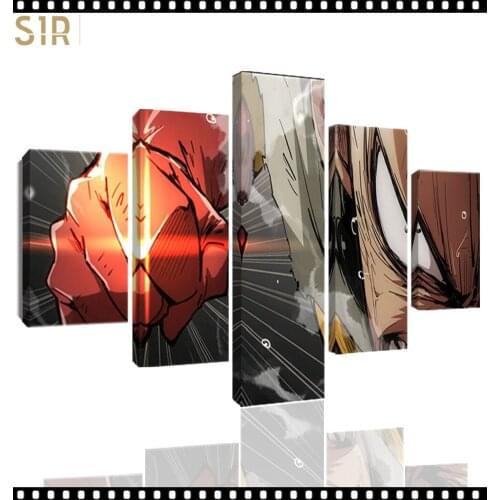 Saitama Wall Art 5 Pieces Canvas Painting One Punch Man Poster Pictures Home Decor Living Room HD Printed Game Poster Anime