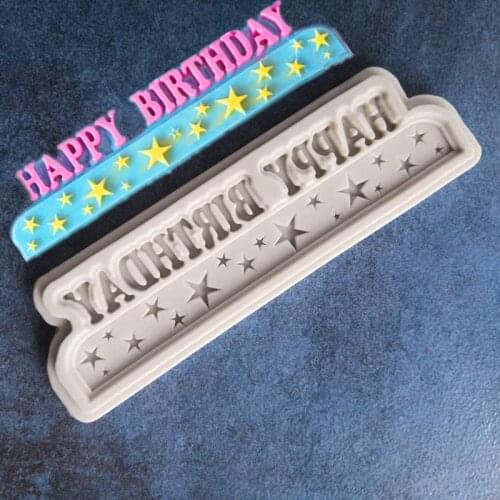 DIY Happy Birthday Mold Baking Cup Cake Fondant Silicone Mold Biscuit Chocolate Mold A1418