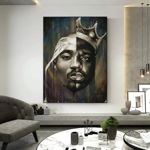 Modern Portrait Of Big And Tupac Canvas Painting 2Pac Posters and Prints Wall Art Picture for Living Room Home Decoration Cuadro
