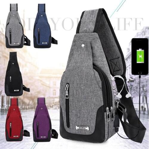 Mens Casual Chest Bag Male Oxford Shoulder Bags With USB Interface Travel Crossbody Bags Fashion 2021 New Solid Pouch XA114M