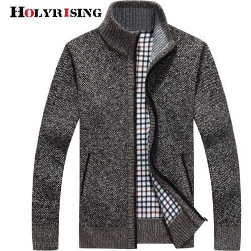 Holyrising Sweater Men Causal Hombre Cardigan Zipper Knitted Sweater Warm Knitwear Stand Collar Clothing Man Outwear 18316-5
