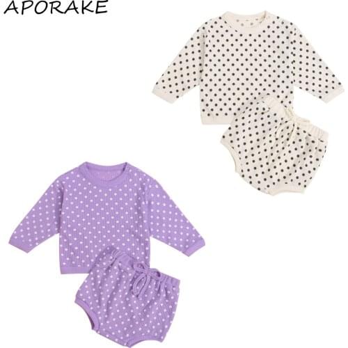 2021 0-24M Infant Baby Girl Boy Clothing Spring Fall Dot Print Long Sleeve Knitttd Top Sweater+Shorts Causal Outfits 2pcs