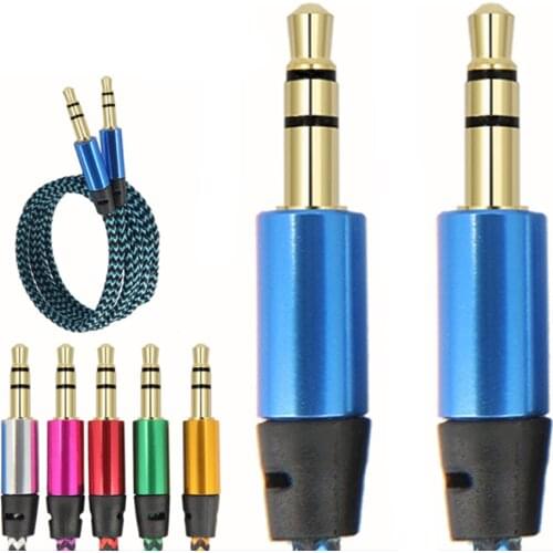 1m Jack Metal head audio cable 3.5mm Male to Male Audio Aux Cable For Gold Plug Car Headphone Speaker Wire Line Aux Cord