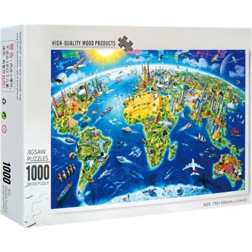 1000 Pcs/Pack Beautiful World Landmarks Map Puzzle Wood Jigsaw Assemble Puzzles Toy Games for Adult