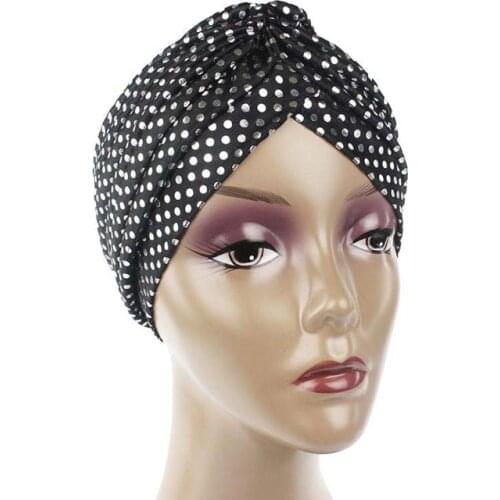 120pcs/lot glod and sliver dot stamp Turban Head Wrap Band Sleep Hat Chemo Bandana Pleated Indian Turban hat