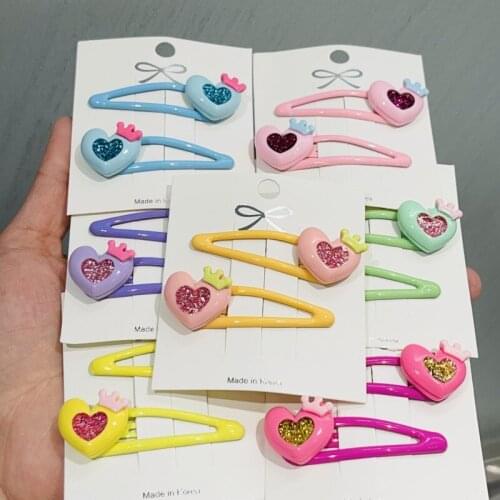 14Pcs/Set Girls Colorful Heart Crown Hair Clips Kids Lovely Hairpins Headband Barrettes Children Fashion Hair Accessories Gift