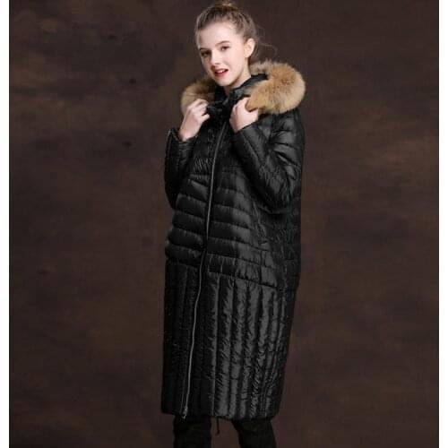 2020 Casual Women Down Jacket Winter Warm Coat Female Raccoon Fur Collar Hooded Down Jacket Long Overcoat Parka SBD83338