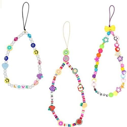 3PCS/set Universal Phone Charm Strap Mobile Chain Multi Color For Girls Phone Choker Necklace Strap Lanyard String Wristband