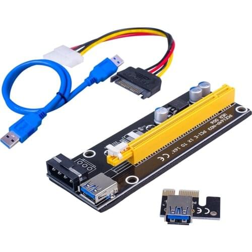6 Pcs Ver006 PCI-E Adapter Card PCIE1X to 16X Large 4PIN Image Adapter Board USB 3.0 Extension Cable for BTC Mining