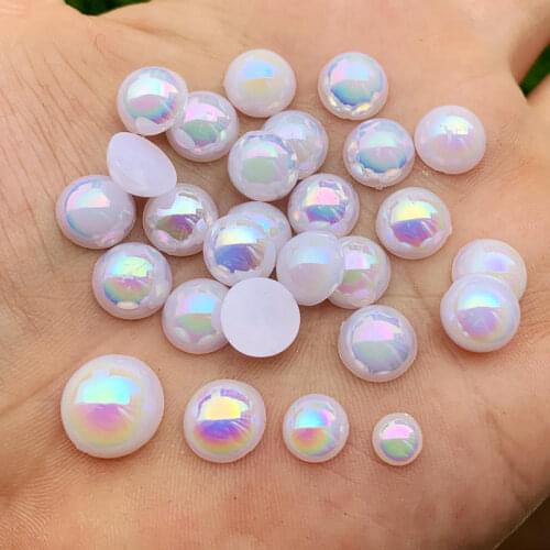 6/8/10/12mm Acrylic Flatback AB White imitation pearl beads ABS Round Rhinestone trim DIY Wedding Dress Button -Z59