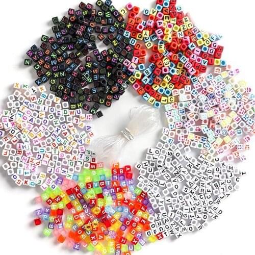 Letter Acrylic Beads Square Flat Alphabet Digital Cube Loose Spacer Beads Jewelry Making Handmade Diy Bracelet Necklace