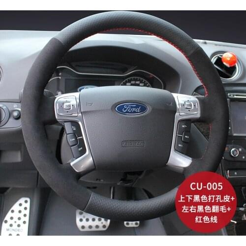 For Ford new mondeo edge kuga focus st DIY custom leather suede car interior steering wheel cover car accessories