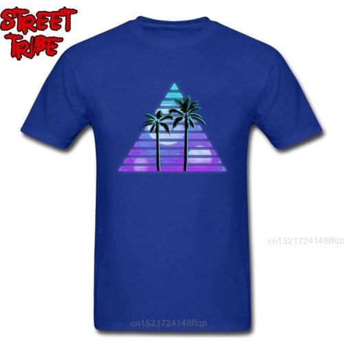 T-shirt Men Holiday T Shirt Triangle Vaporwave Tops Graphic Tees Palm Tree Print Mens Blue Clothes Summer Gift Tshirt Custom