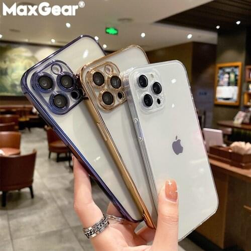 Electroplated Square Bumper Clear Case For iPhone 11 12 Pro Max XS XR X 7 8 Plus SE 2020 12 Mini Soft Silicone Transparent Cover