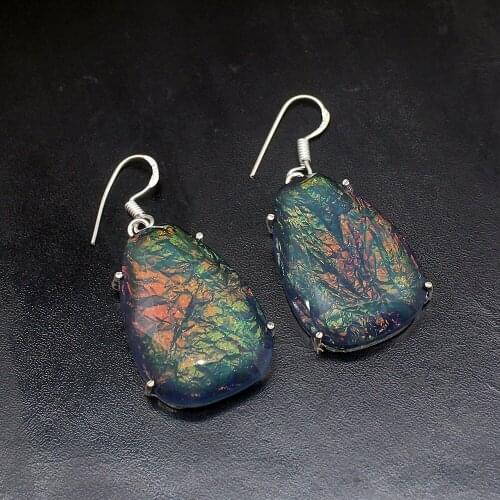 Gemstonefactory Big Promotion Single Unique 925 Silver Blue Dichroic Glass Women Ladies Gift Dangle Drop Earrings 20211802