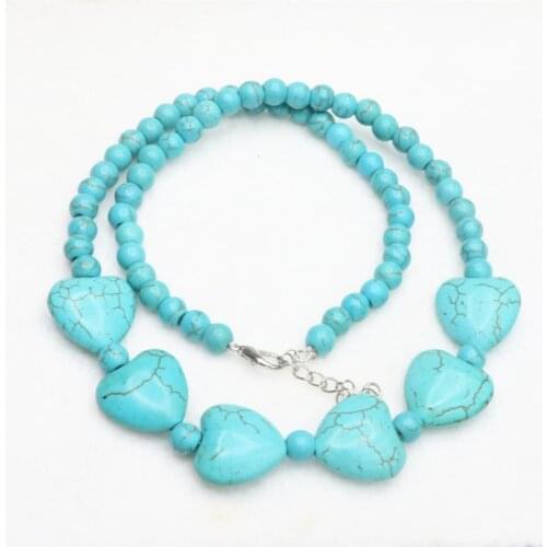 Hot free Shipping new 2014 Fashion Style diy 18" Howlite calaite Heart Pendant Beads Necklace MY5199