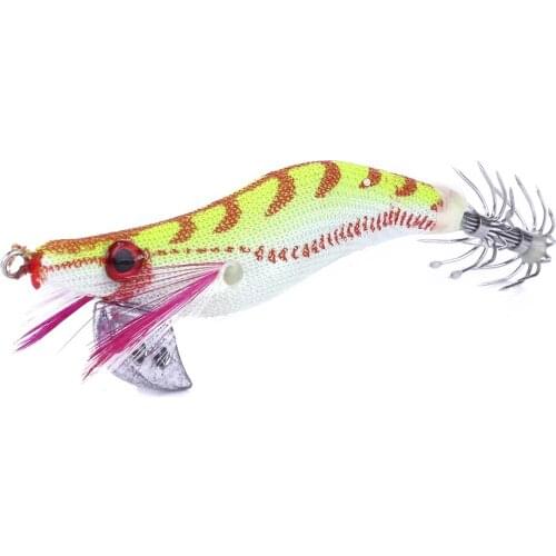 HENGJIA 1PC 8cm/7.4g Squid Jig Lures Luminous Tail Octopus Wood Shrimp Fishing Baits Pesca Fishing Tackles
