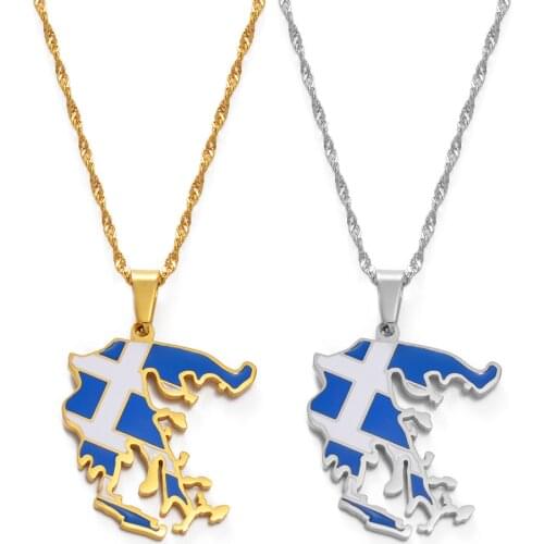 Anniyo Greece Map and Flag Pendants Necklaces Silver Color/Gold Color Greek Jewelry Patriotic Gift #241621