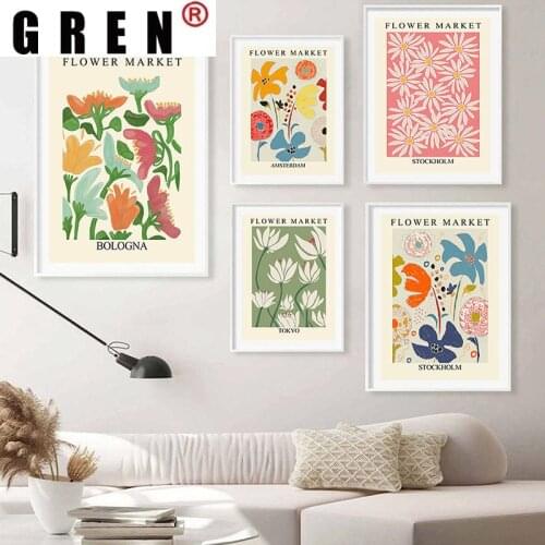 GREN Retro Colorful Flower Abstract Canvas Painting Wall Art Painting Print Poster Picture Bedroom Living Room Home Decor