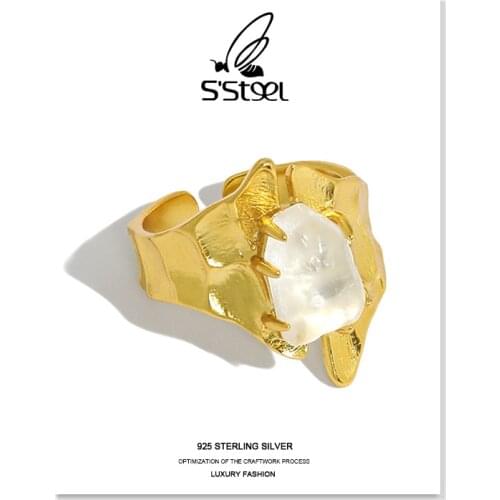 SSTEEL Crystal Rings Gift For Women Sterling Silver 925 Luxury Minimalist Gold Irregualr Opne Ring Joyeria Fina Para Jewellery