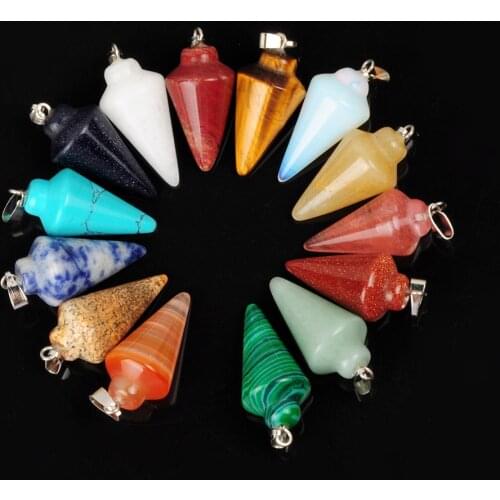 Pendulum Circular Cone Healing Crystal Stone Pendants for Jewelry Making Meditation Wholesale