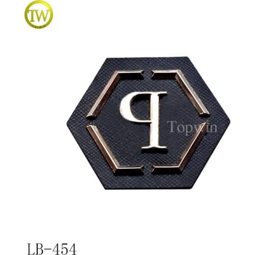 LB454 Garment embossed metal logo leather labels for jeans leather patch