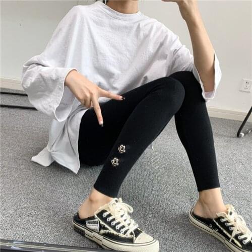 Girl cartoon Mickey embroidered thread leggings spring and autumn new style cotton slim slimming nine-point pants womens tights