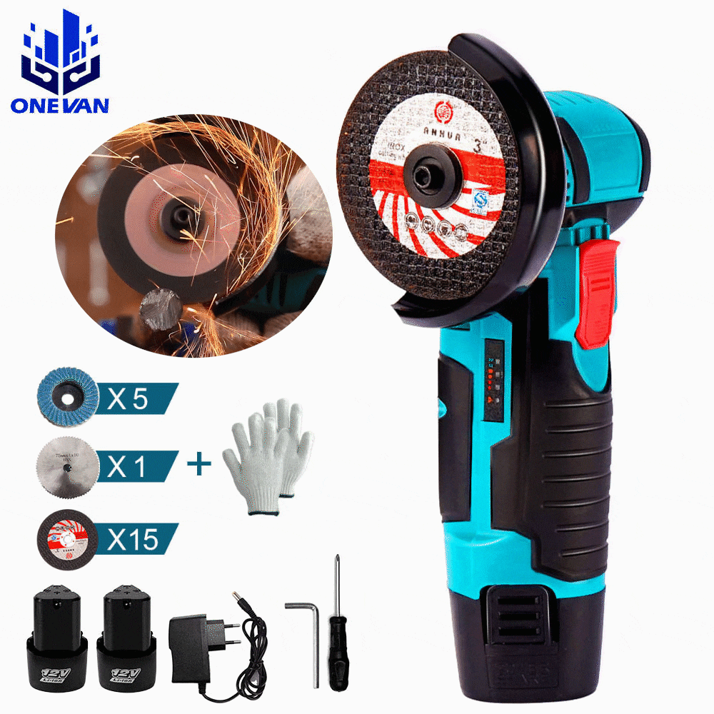 12V 500W Mini Angle Grinder Power Tool 19500 RPM Grinding Cutting Metal Wood Brushless Cordless Cutter With Lithium Battery
