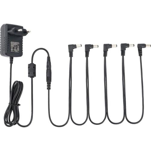 Musiclily Pro EU Standard Guitar Power Supply Adapter DC 9V With 5 Way Daisy Chain Cable Reverse Polarity Cord for Effect Pedals