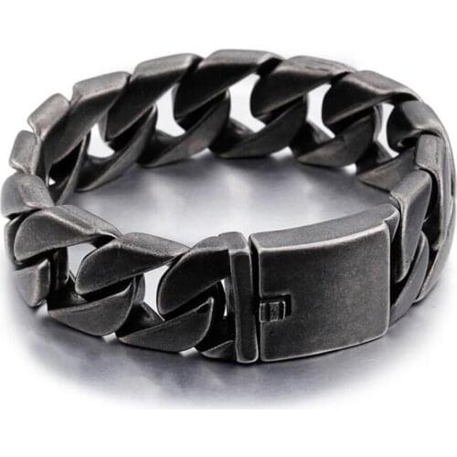 20mm Heavy Punk Matte Biker Chain Bracelets Men Vintage Brushed Black Stainless Steel Curb Cuban Link Bracelet Bangle Jewelry