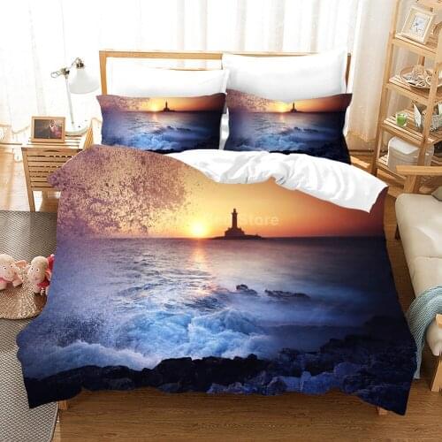 Scenery Waves Bedding Set Sea 3d Duvet Cover Sets Modern Comforter Bed Linen Twin Queen King Single Size Tree Luxury Lighthouse
