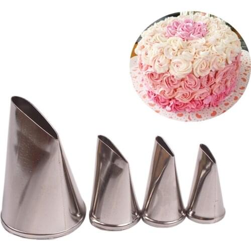 4pcs Rose Flower Icing Piping Nozzles For Decorating Cakes Cream Fondant Cupcake Pastry Nozzles Stainless Steel Cake Decorating