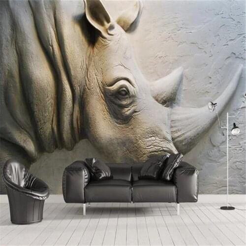 Milofi custom personality wallpaper mural retro 3D stereo relief rhino photo background wall painting