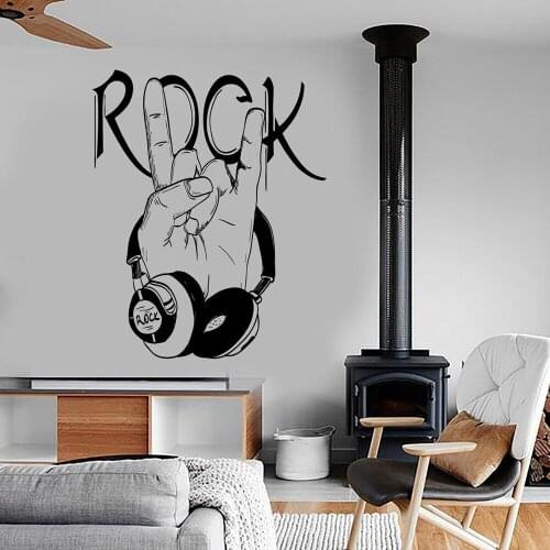 Headphones Rock Sign Wall Vinyl Stickers Music Decal Living Room Bedroom Home Decor Mural Guaranteed Quality Heavy Metal A610
