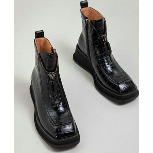 2021 New Genuine Leather Martin Boots Women Winter Warm Womens Short Boots Platform Women Winter Shoes