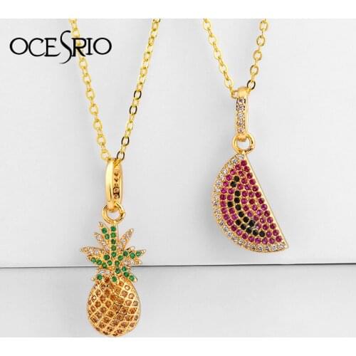 Colorful Zirconia CZ Necklace For Women Rainbow Gold Chain Pineapple Watermelon Horn Cactus Pendants Fashion Jewelry nke-p28