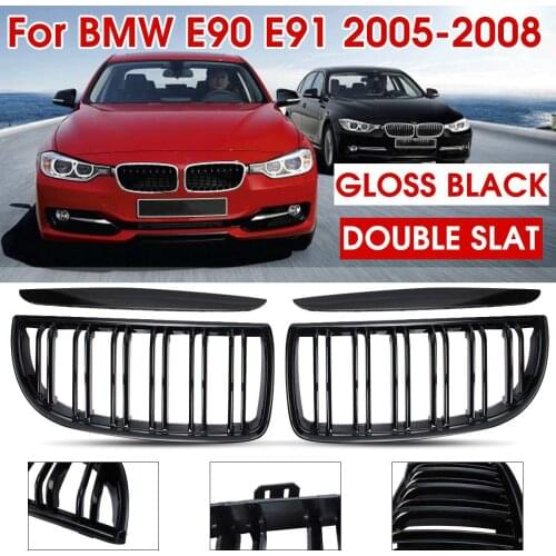 1SET Front Kidney Grille Hood Grills -Double Line for BMW E90 323I 328I 335I 330I 325I E91 205-2008 3-Series 2005 2006 2007 2008